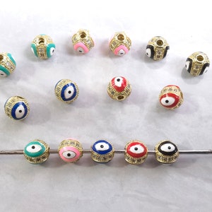 8mm Micro Pave CZ With Enamel Evil Eye Beads ,Clear CZ Micro Pave Ball Beads,Ball Space Beads ,Disco Ball Beads, 5 - 50pcs , BA- 873