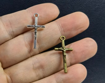 14x28mm Crucifix Cross Charm ,Antiqued Silver / Bronze Cross Charm ,Cross Charm,Jesus Crucifix Pendant ,20-100pcs Bulk Lot Optional BA- 1489