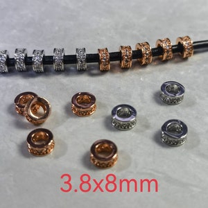 10pcs CZ Micro Pave Rondelle Spacer Beads , 3.8x8mm Rondelle Beads , Rhodium ,Rose Gold Spacer Beads ,Hole 4.5mm ,BA- C888