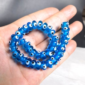 40pcs Light Blue Evil Eye Beads ,5x10mm Turkish Evil Eye Beads ,Rondelle Evil Eye , Lucky Evil Eye Beads  ,Hole 3.2mm ,BA- 1147