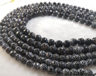 6 mm、8 mm、10 mm ホワイトラインブラックアゲートビーズ、ブラック