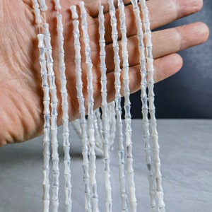 White Mother of Pearl Bamboo Shape Beads ,8x4mm Shell Tube Beads ,Hole 0.8mm ,15&#39;&#39; FULL STRAND ,BA- 1266