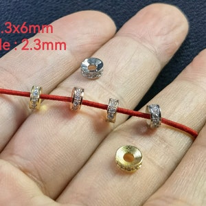 CZ Micro Pave Rondelle Spacer Beads , 2.3x6mm Rondelle Beads , Gold ,Rhodium ,Rose Gold Spacer Beads ,10-100pcs Bulk Lot Optional, BA- 1528