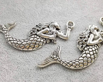 15pcs Large Mermaid Pendants ,33x75mm Mermaid Jewelry ,Ocean Charms ,Sea Fairy Pendant , Sea Life Charms , Findings ,Wholesale Charms