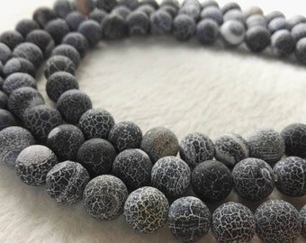 1 Full Strand 8mm 10mm Matte Agate Beads ,Black Frosted Agate Beads ,Round Beads , Beading Strands , Stone Beads , Wholesale Bead , Findings