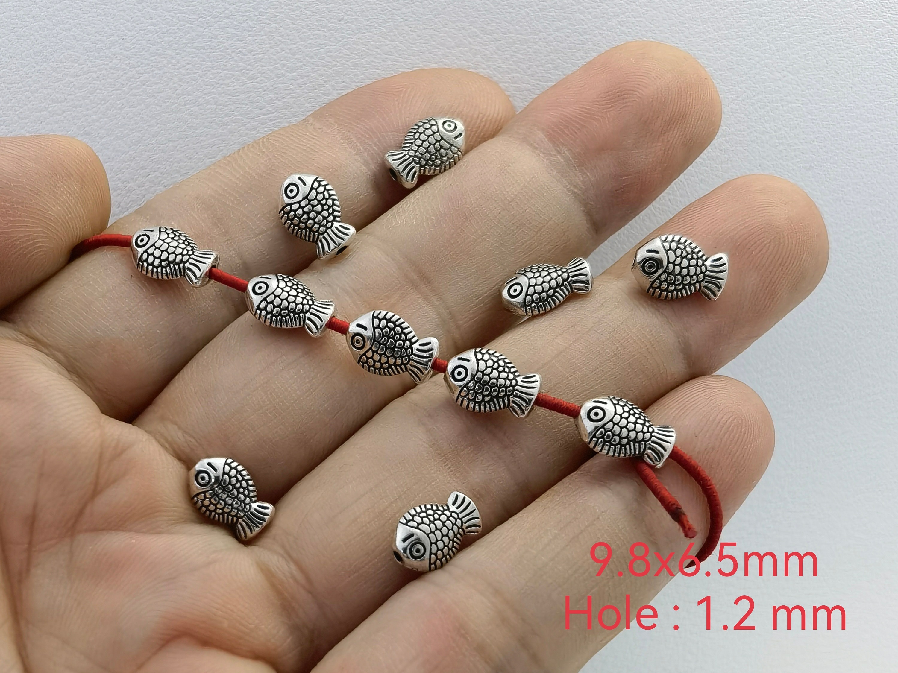 9.8x6.5mm Antique Silver Fish Beads ,Ocean Fish Charm , Tiny Silver Fish Beads ,Double Sided Fish for Bracelet Necklace ,30-100pcs ,BA- 1626