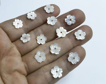 Cuentas de flores de nácar natural, cuentas de flores de concha talladas a mano de 10 mm, cuentas de flores de nácar blanco, lote a granel opcional de 5 a 100 piezas, BA-1712