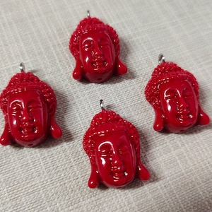 10pcs Resin Buddha Head Charms ,Red Buddha Charm ,Buddha Charms ,Buddhist Jewelry ,14x23mm Buddha Pendant , Yoga Jewelry, Wholesale
