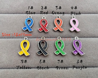 Awareness Ribbon Enamel Charm 18×11mm, Multi‑Color Ribbon Pendant,  DIY Bracelet Necklace Jewelry Making Supply, Bulk 10‑100Pcs ,BA- 1976
