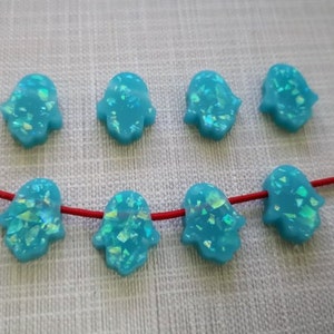 20pcs Hamsa Synthetic Resin OPAL Charm Pendant  , 10x13mm Blue Hamsa Pendant , Hand of Fatima Jewelry Making 