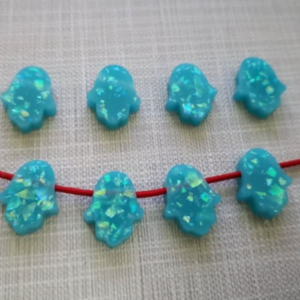 20pcs pendentif à breloque opale en résine synthétique Hamsa, pendentif Hamsa bleu 10x13mm, fabrication de bijoux main de Fatima