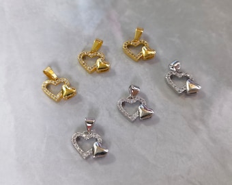 Micro Pave Klar CZ Herz Charms, Platin überzogen - Gold Herz Charms, 14 x 11 mm Pave CZ Herz Schmuck Charms, Zubehör, 5/10 / 30 Stück, BA-891