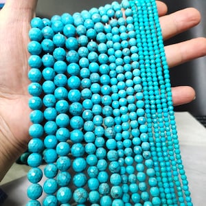 Turquoise Faceted Round Beads , 4mm 6mm 8mm 10mm Howlite Turquoise Beads , Semiprecious stone Beads , Jewelry Making ,15” Strand,BA- 1384
