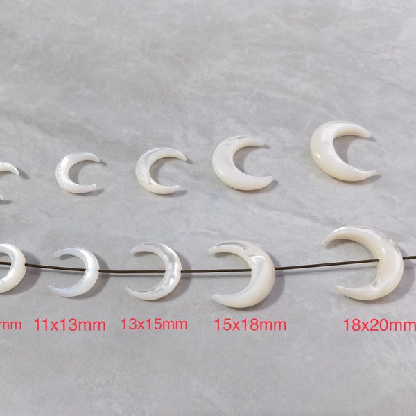 Natural White Shell Crescent Moon ,Hand Carved Mother of Pearl Double Horn Crescent , Hole 0.8-1mm ,2 -50 pcs, BA- 1154