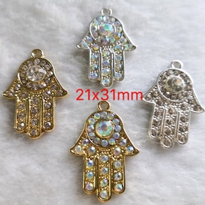 5/10/30pcs Hand of God Fatima Charms Pendant, Rhinestone Hamsa Hand Charms ,Pave Crystal Hamsa charms ,Spiritual Religious Charms ,Wholesale