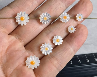 Perline a forma di margherita in madreperla, perline a fiore su due lati, 6mm/8mm/10mm/12mm perline a margherita intagliate. Foro 0,8 mm, quantità opzionale, BA- 1280