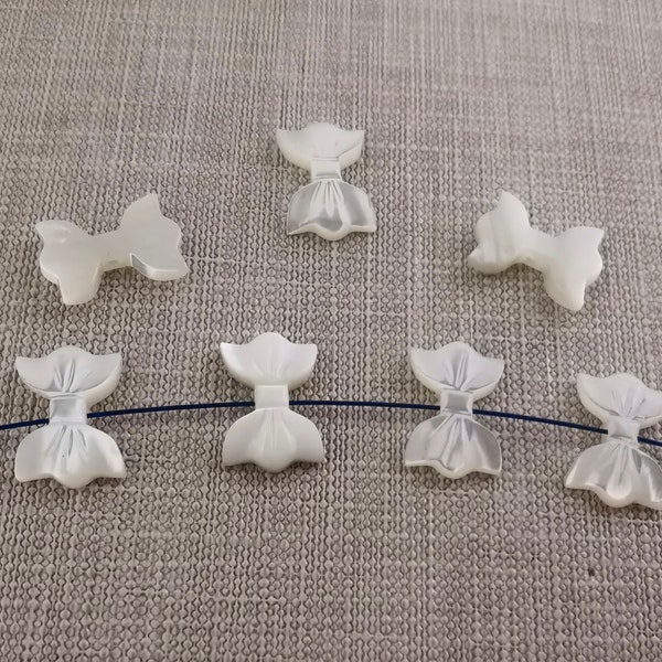 5 - 50pcs Mother Of Pearl Bowknot Beads ,10x14mm Carved Seashell Bow Ribbon Beads ,White Bowknot Beads  ,Hole 0.8mm .BA-772