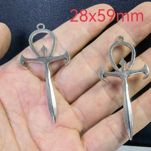28x59mm Antique Silver Vampire Cross Pendant, Vampiric Logo ,Gothic Emblem , Double Sided Cross Pendant .10-50pcs Bulk Lot Optional.BA- 1564