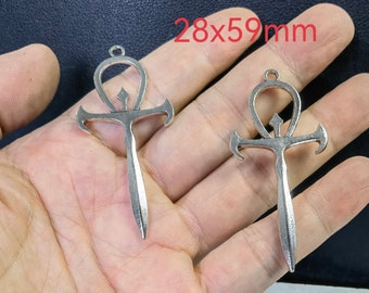 28x59mm Antique Silver Vampire Cross Pendant, Vampiric Logo ,Gothic Emblem , Double Sided Cross Pendant .10-50pcs Bulk Lot Optional.BA- 1564