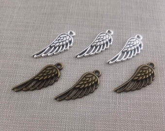 40pcs Antique Silver Bronze Angel Wing Charms, Angel Wing Pendant, 13x33 mm Bird Angel Wing Jewelry, Hallazgos, venta al por mayor