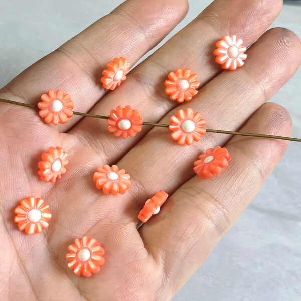 Mother of Pearl Daisy Flower Beads ,Double Sided Flower Beads ,10mm Carved Daisy Beads .Hole 0.8 mm ,Quantity Optional ,BA- 1354