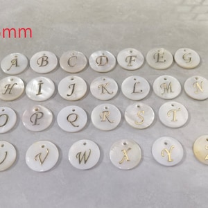 15mm Mother Of Pearl Alphabet Charms ,With Golden letter Charm ,White Shell Letter Beads , QTY 1pc- 30pcs Optional , BA- 1439