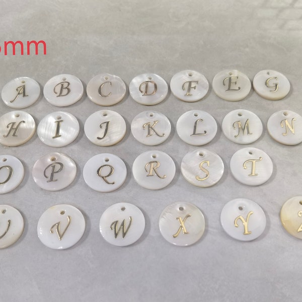 15mm Mother Of Pearl Alphabet Charms ,With Golden letter Charm ,White Shell Letter Beads , QTY 1pc- 30pcs Optional , BA- 1439