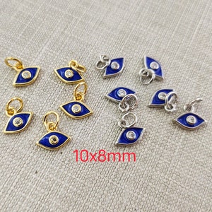 Micro Pave CZ With Enamel Evil Eye Charm, 8x10mm Blue Evil Eye Charms , Evil Eye Protection , Mini Evil Eye , 5 /10/30pcs ,K206
