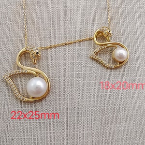 2 - 50pcs Micro Pave CZ With Pearl Swan Charms , 18k Gold Plated Swan Charm , Wedding Bridal Charm ,Findings , BA-754