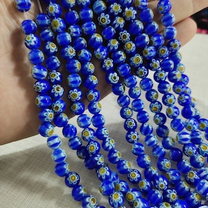 Millefiori Glasperlen, Gelbe Blume Runde Perlen,6mm 8mm 10mm Glas Runde Perlen zur Schmuckherstellung,HA-629