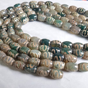 10x14mm Ancient Green Tibetan dzi beads , 25pcs Religious Beads ,Agate Mara Prayer Beads , Tibetan Agate Beads for Jewelry Making , AQ- 884