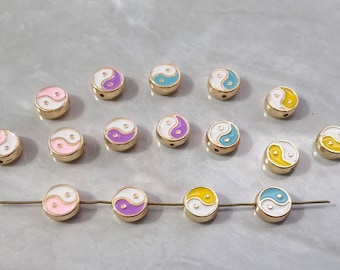 30pcs  Double Sided Enamel Yin Yang Spacer Beads , Buddhism separated beads , 3x8mm Eight Diagrams Beads ,Tai Chi Spacer Beads ,BA- 866
