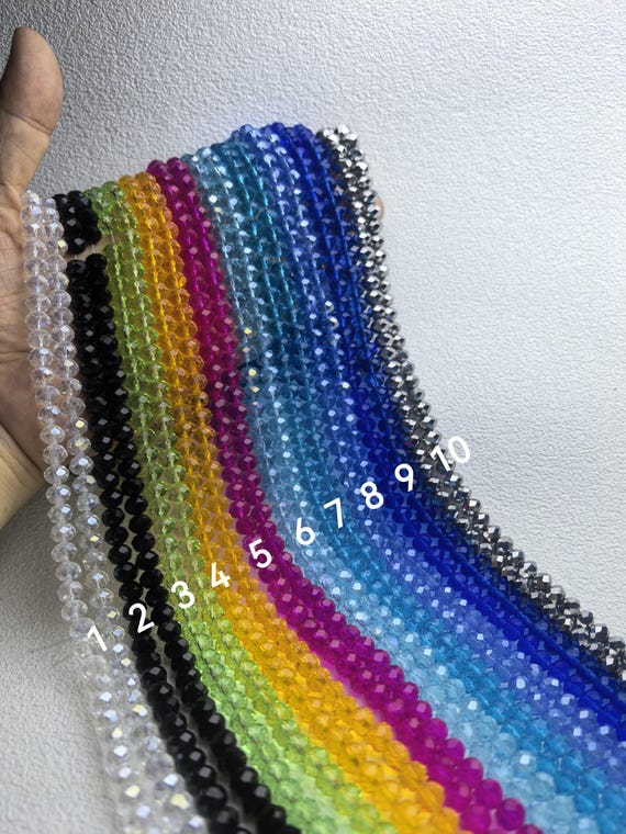 6 x 8 mm ファセットロンデルクリスタルガラスビーズ、クリスタル