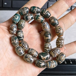 10x14mm Big Man Dzi Beads, Green and Brown Sacred Dzi Bead , Aristocrat Dzi Beads , 25pcs Full Strands,AQ- 1289