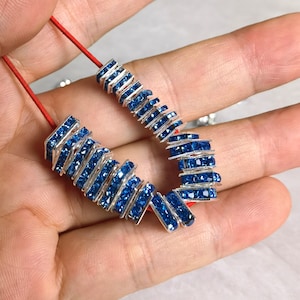 Blue Crystal Spacer Beads ,Rhinestone Square Beads ,Rhinestone  Beads ,6mm 8mm 10mm Silver Square Spacer Beads , 50 - 100pcs  ,BA- 1309