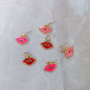 5 - 100 piezas de dijes de labios esmaltados, 10 x 8 mm, colgante de labios, pequeñas joyas de labios, BA- 909