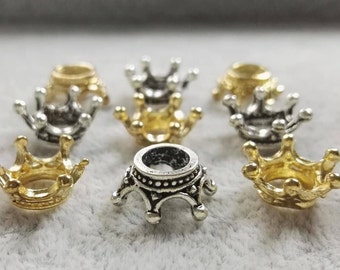 50pcs Crown Bead Caps ,Large Hole Crown , Crown Jewelry ,Royal Crown Charm ,6x13mm Crown Charm, Findings , Wholesale