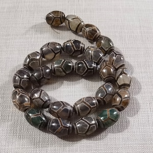 25pcs Tibetan dzi beads ,10x14mm Antique Green Dzi Drum Barrel Beads ,Agate Barrel Beads , Dzi  Beads for Jewelry Making , AQ-566