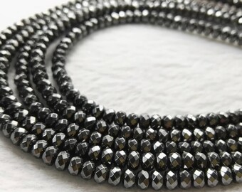 3 x 4mm  Black Hematite Rondelle Beads , Hematite Faceted  Beads , Hematite Beads , Beading Strands , Rondelle Beads , Findings