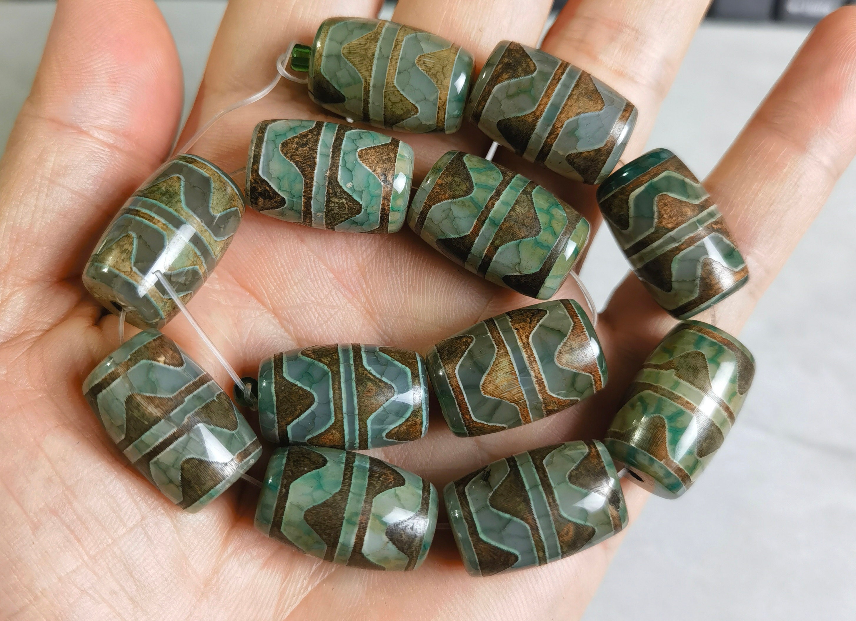 14x22mm Tibetan Dzi With Tiger Teeth Pattern Beads ,12pcs