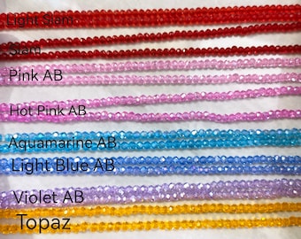 3 x 4 mm Iridescent Crystal Rondelle Beads, fasetowane kryształowe szklane koraliki, błyszczące kryształowe koraliki, kryształowe koraliki, 16” pełny sznur