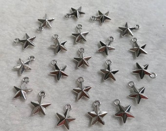 50pcs Antique Silver Star Charms, Double Side Star Charms, 12x14mm Silver Star, Conclusions, Vente en gros