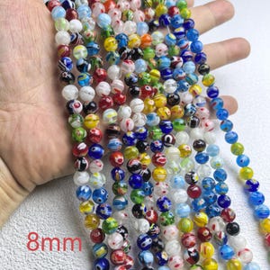 Multicolor Flower Round Beads ,Millefiori Glass Beads ,5mm 8mm Rainbow Glass Round Beads for jewelry making, 14'' full strand ,HA-241 8mm