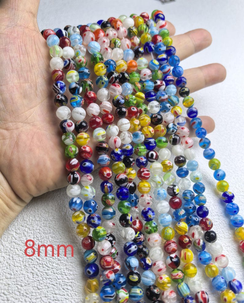 Multicolor Flower Round Beads ,Millefiori Glass Beads ,5mm 8mm Rainbow Glass Round Beads for jewelry making, 14'' full strand ,HA-241 8mm