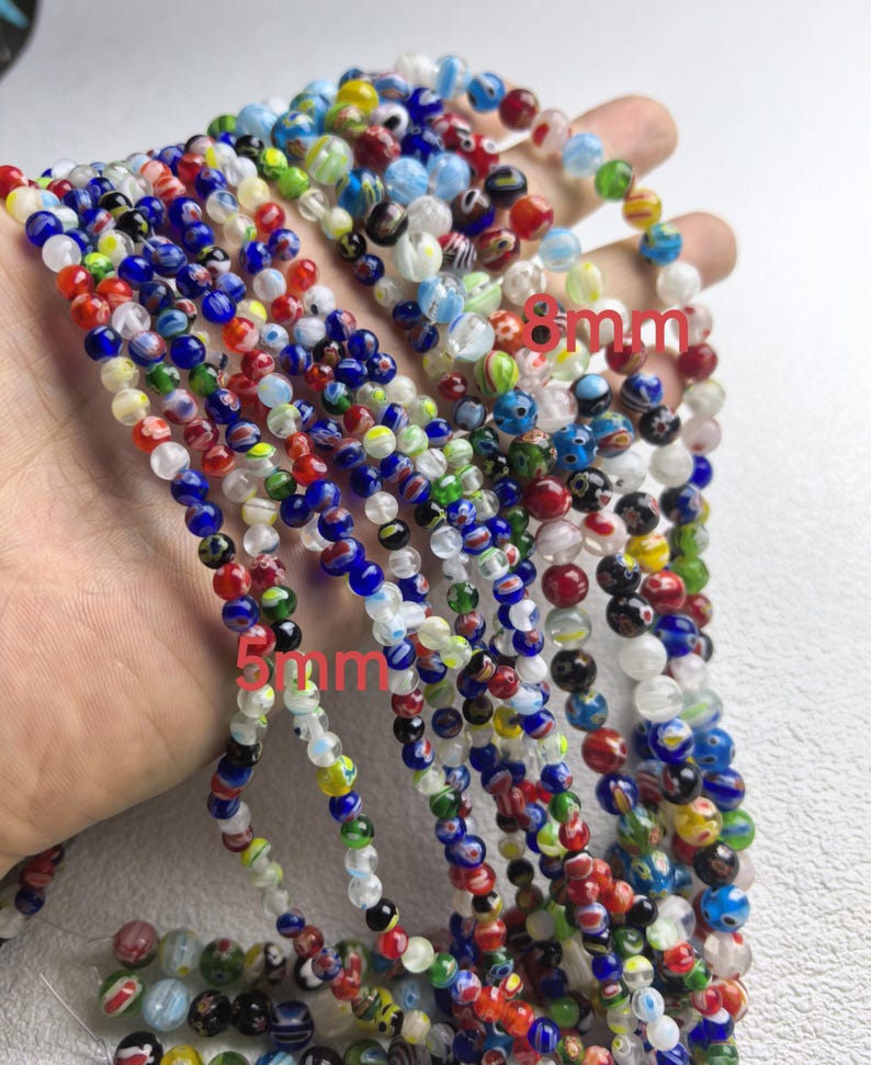 Multicolor Flower Round Beads ,Millefiori Glass Beads ,5mm 8mm Rainbow Glass Round Beads for jewelry making, 14'' full strand ,HA-241 image 3