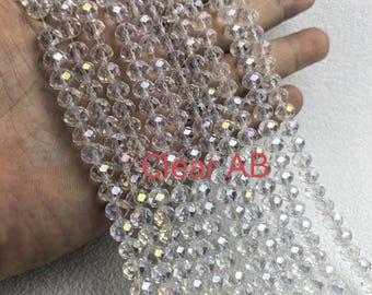 Cuentas de cristal AB transparentes facetadas Rondelle de 6 x 8 mm, cuentas espaciadoras de cristal, cuentas Rondelle, cuentas de cristal, hebra completa de 16'', BA- 1787