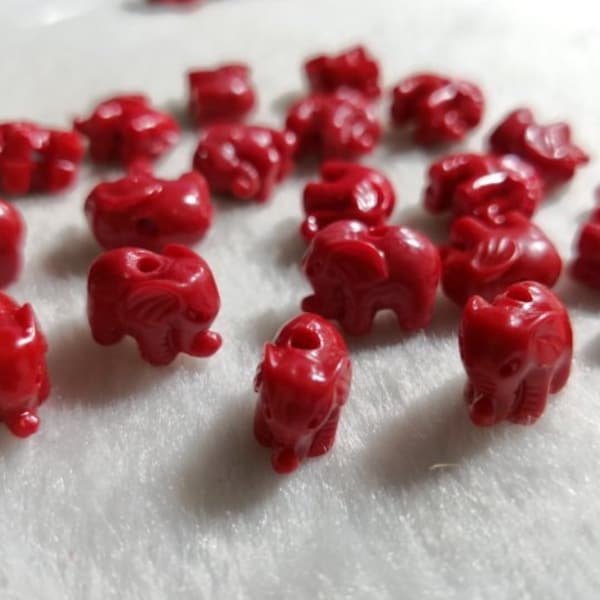 30pcs Resin Elephant Beads ,Red Elephant Beads , Elephant Jewelry , Lucky Elephant Beads , 12 - 14mm Elephant Beads , Spiritual Jewelry ,