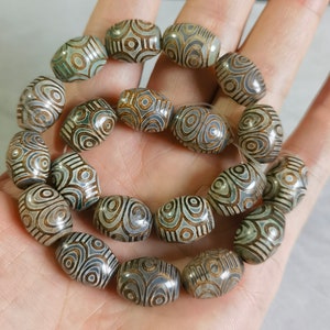 12x16mm Green Dzi Beads ,20pcs Drum Barrel Beads ,Tibetan Agate Beads ,Dzi Agate Beads for Jewelry Making , AQ- 1261