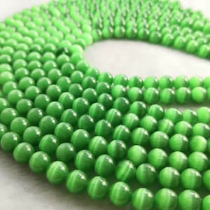 Green Cat&#39;s Eye Round Beads , Cat Eye Beads ,6mm 8mm 10mm Smooth Round Semi Precious Stone Beads ,15” Full Strand ,BA- 1599