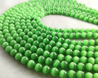 1 Full Strand Green Cat's Eye Round Beads , Cat Eye Beads ,6mm 8mm 10mm Smooth Round Semi Precious Stone Beads for Jewelry Making